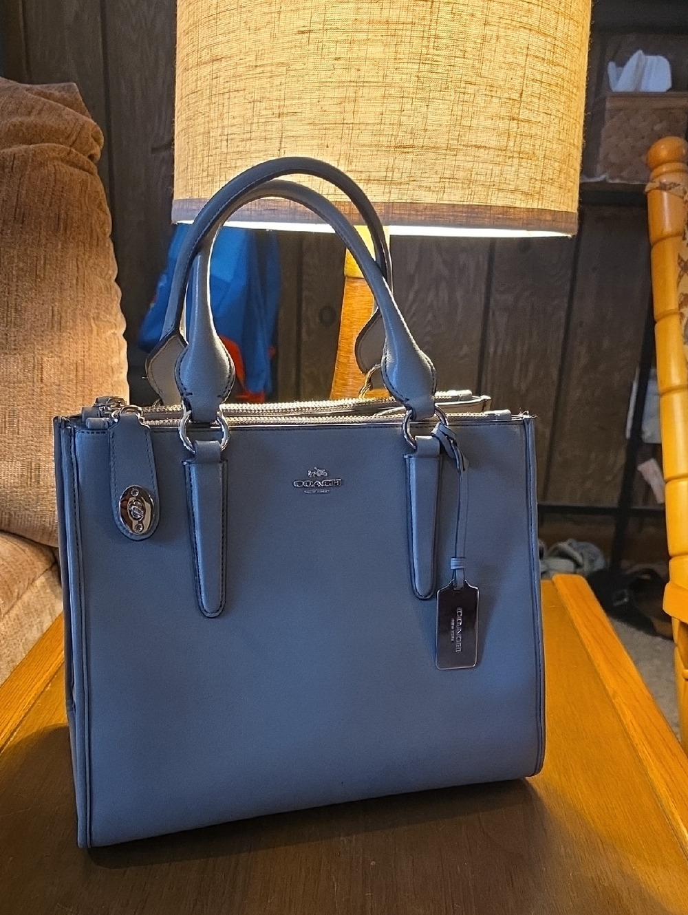 Coach Leather Satchel Bag - Grey